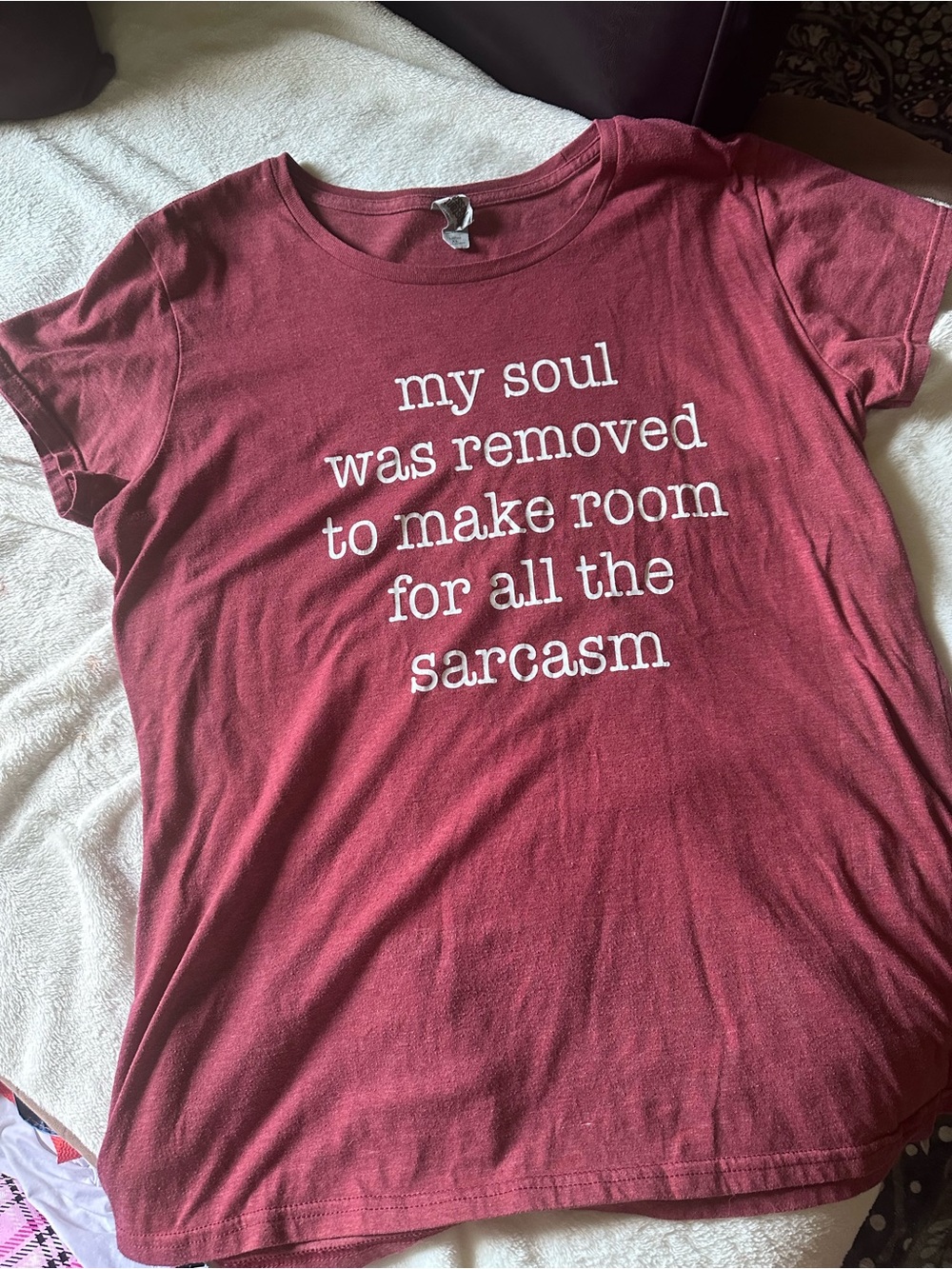 Essentials Burgundy Short-Sleeve Tee with White Sarcasm Text